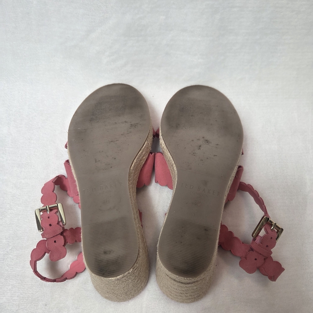 Ted Baker London Pink Leather Strappy Scalloped Wedge Sandals - Picture 6 of 7